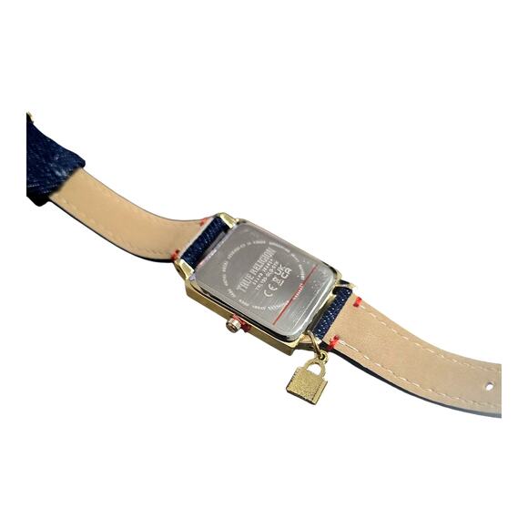 True Religion Women’s Gold Navy Denim Strap Watch Rectangular Lock Charm TRL100 - Picture 6 of 13
